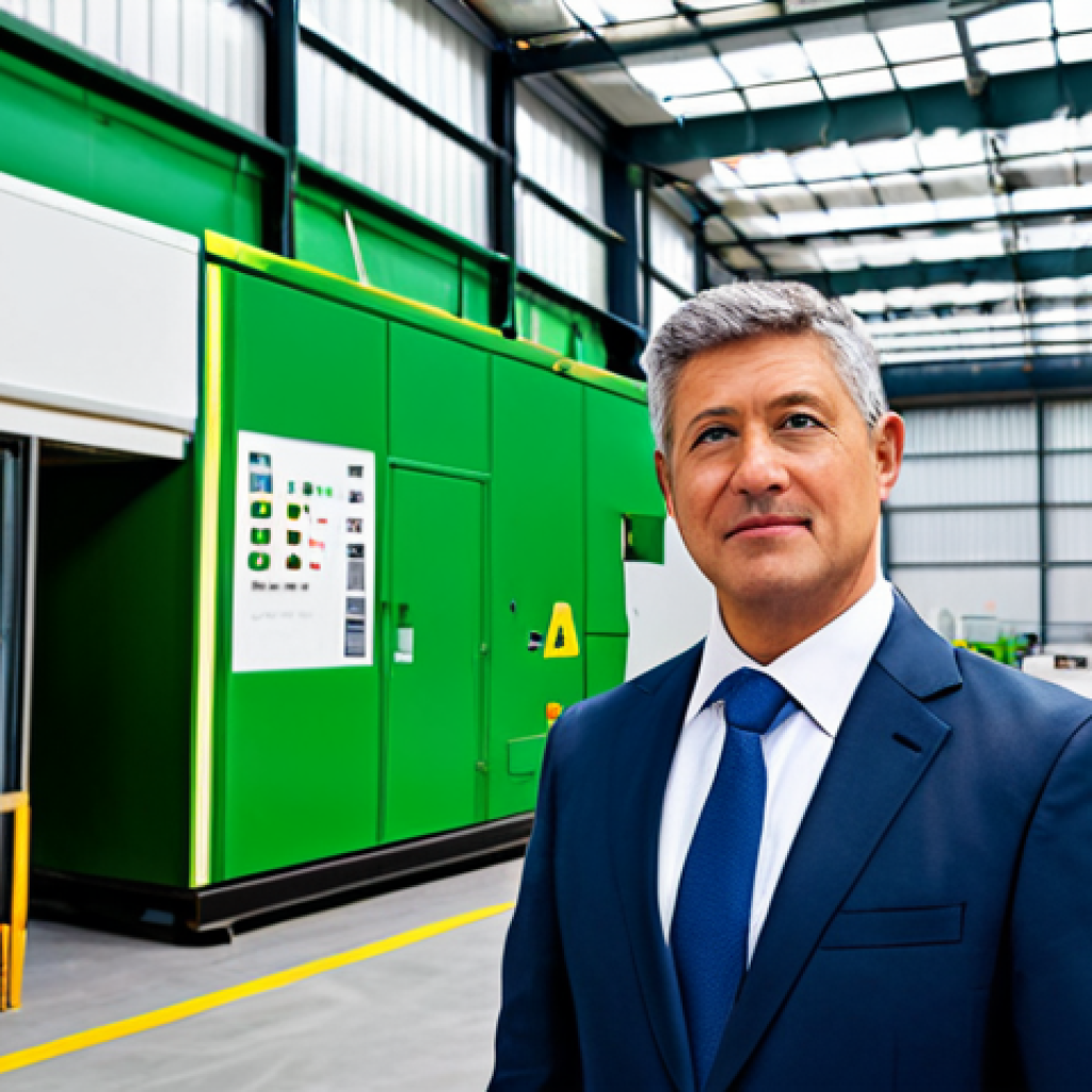 **
"A fully clothed environmental manager in a professional business suit, inspecting a recycling plant. The setting is a bright, clean, and modern facility with visible recycling machinery. Appropriate attire, safe for work, perfect anatomy, correct proportions, natural pose, professional photograph, high quality, family-friendly."
**