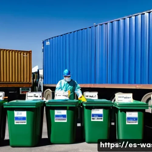 Home 33 폐기물처리 자격증 필기 요약 정리 - A detailed scene of a Spanish waste management facility showing workers wearing appropriate personal...